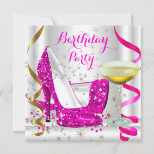 Hot Pink White Gold Glitter High Heels Champagne 4 Invitation