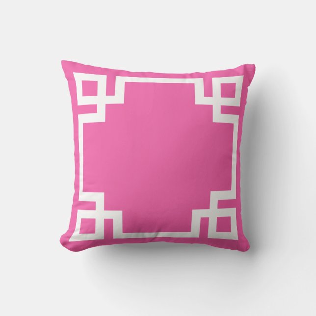 Hot Pink White Greek Key Cushion (Front)