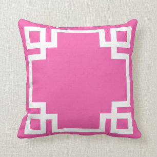 Hot Pink White Greek Key Cushion