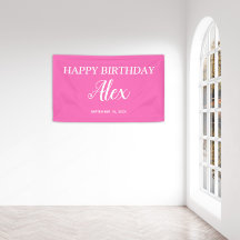 Hot Pink White Happy Birthday Name Date 