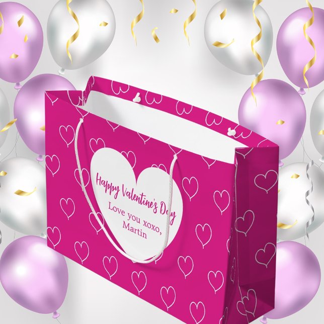 Hot pink white hearts Valentine's Day Large Gift Bag (Creator Uploaded)