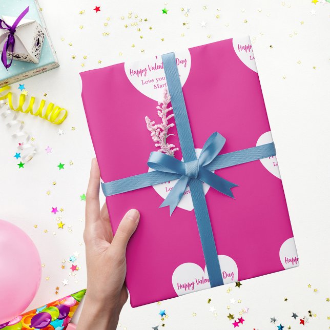 Hot pink white hearts Valentine's Day Wrapping Paper (Creator Uploaded)