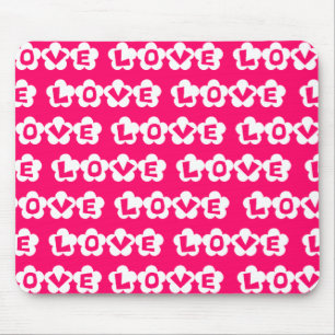 Hot Pink & White LOVE Flowers Mouse Pad