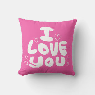 Hot Pink White Love Hearts Wedding Bridal Shower Cushion