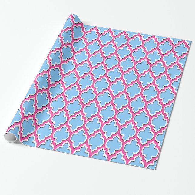 Hot Pink White Moroccan #4DS Wrapping Paper (Unrolled)
