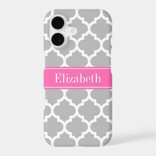 Hot Pink White Moroccan #5 Coral Red Name Monogram
