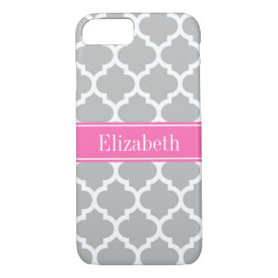 Hot Pink White Moroccan #5 Coral Red Name Monogram iPhone 8/7 Case