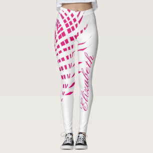 Hot Pink White Palm Tree Leaf Monogram Name Girly Leggings