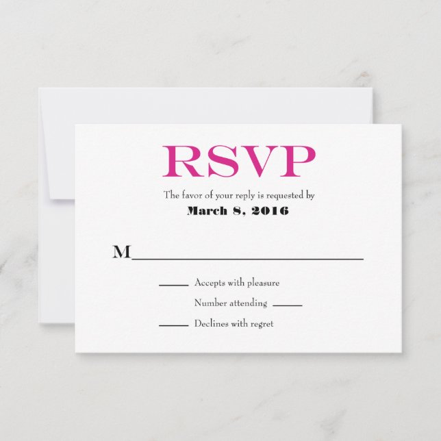 Hot Pink White Plain Simple Wedding RSVP Cards (Front)