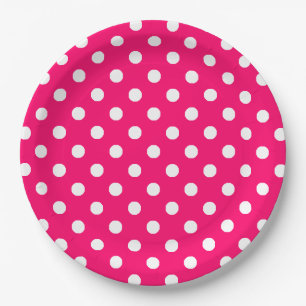 Hot Pink White Polka Dots Pattern Paper Plate