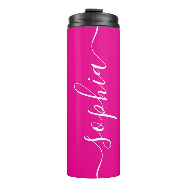 Hot Pink White Script Custom Thermal Tumbler (Front)