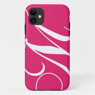 Hot Pink, White Script Monogram M iPhone 11 Case