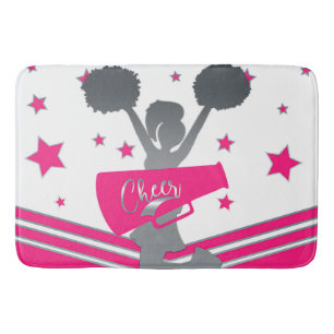 Hot Pink White Silver Stars Cheer Cheer-leading Bath Mat