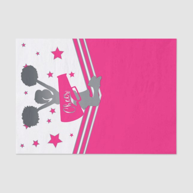 Hot Pink & White Stars Cheer Cheer-leading Party Tissue Paper (Front)