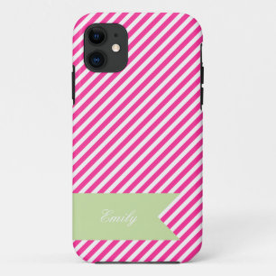 Hot Pink & White Stripe Monogram iPhone 5 Case