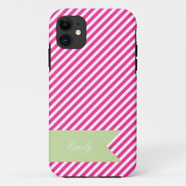 Hot Pink & White Stripe Monogram iPhone 5 Case (Back)