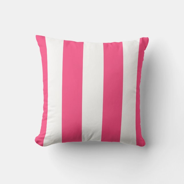 Hot Pink & White Striped Outdoor Throw Pillow (Front)