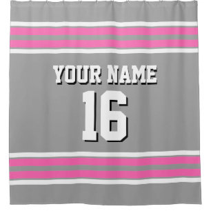 Hot Pink White Stripes Sports Jersey Shower Curtain