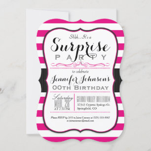 Hot Pink & White Stripes Surprise Party Invitation
