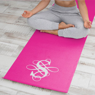 Hot Pink & White Swirly Initial Monogram Yoga Mat