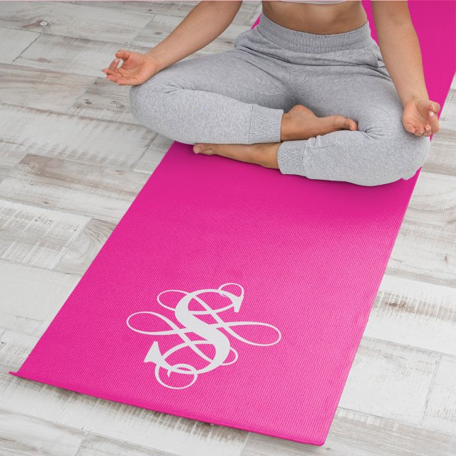 Hot Pink & White Swirly Initial Monogram Yoga Mat (Creator Uploaded)