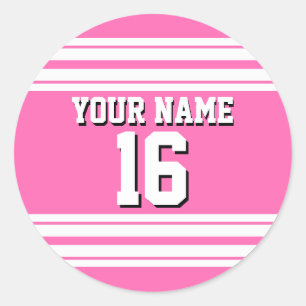 Hot Pink White Team Jersey Custom Number Name Classic Round Sticker