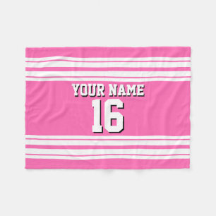 Hot Pink White Team Jersey Custom Number Name Fleece Blanket