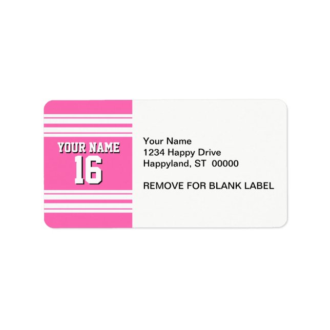 Hot Pink White Team Jersey Custom Number Name Label (Front)