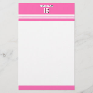 Hot Pink White Team Jersey Custom Number Name Stationery