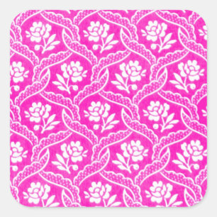 Hot Pink White Vintage Floral Wallpaper Square Sticker
