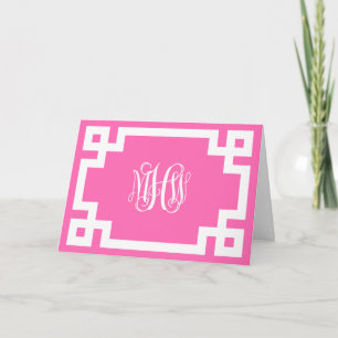 Hot Pink Wht Vine Script Monogram Greek Key DIY BG Card