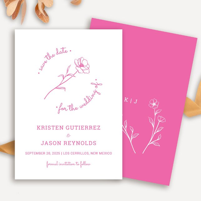 Hot Pink Wildflower Save The Date Invitation (Hot Pink Wildflower Save The Date)
