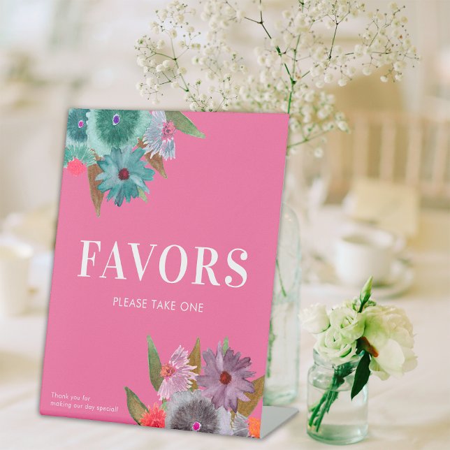 Hot Pink Wildflower Wedding Favours Please Take On Pedestal Sign (Creator Uploaded)