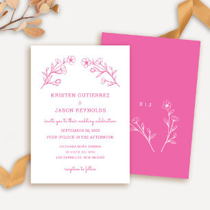 Hot Pink Wildflower Wedding Invitation
