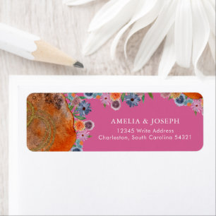 Hot Pink Wildflower Wedding RSVP Return Address Label