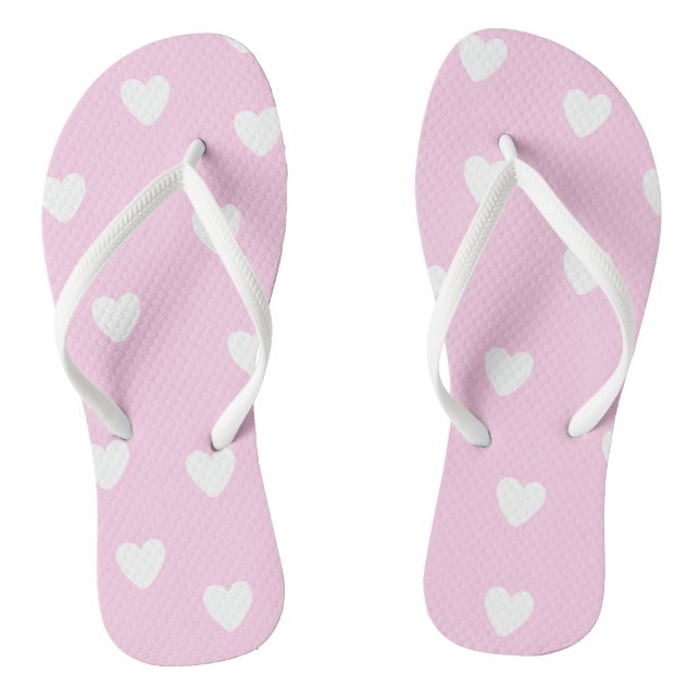 Hot Pink with Cute White Hearts Pattern Thongs (Footbed)