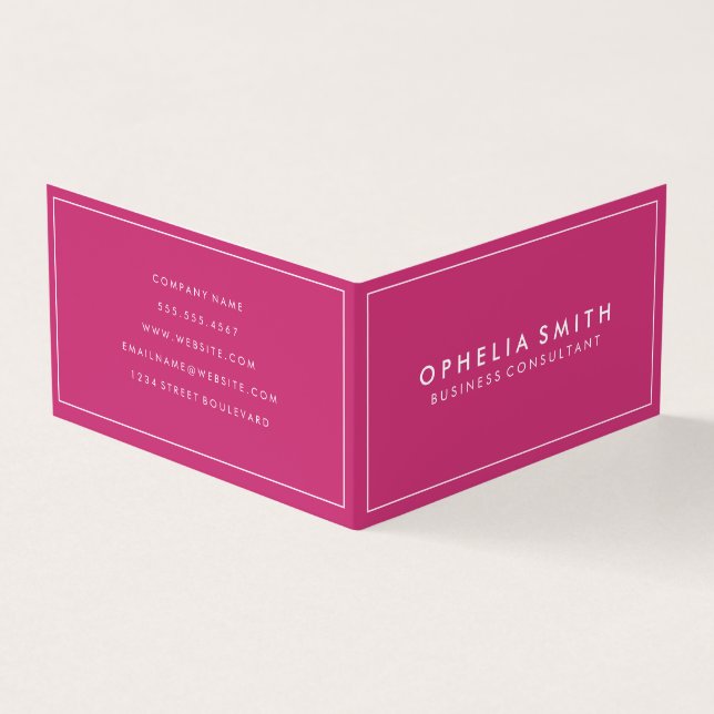 Hot Pink with White Border Minimalist Business Card (Outside)