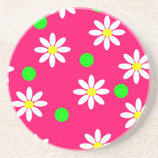 Hot Pink with White Daisy Pattern Coaster