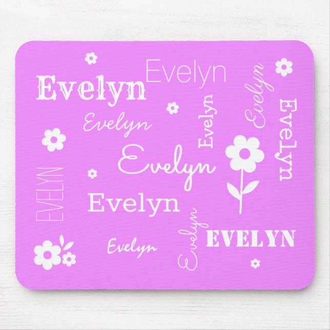 Hot Pink with White Flowers, Customised Mouse Pad (Front)