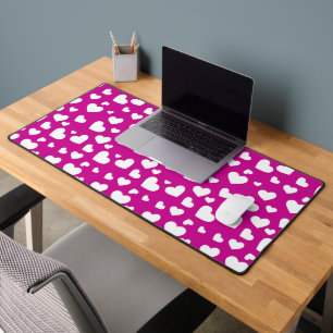 HOT PINK WITH WHITE VALENTINE LOVE HEARTS DESK MAT