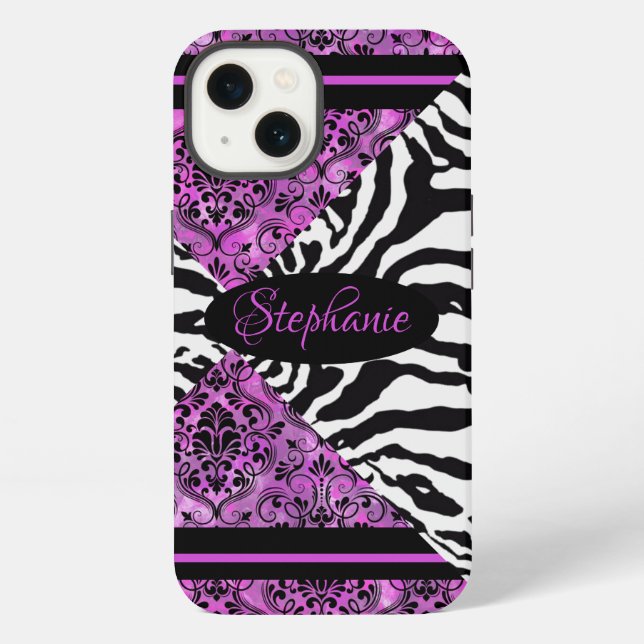 Hot pink with zebra pattern iPhone case (Back)