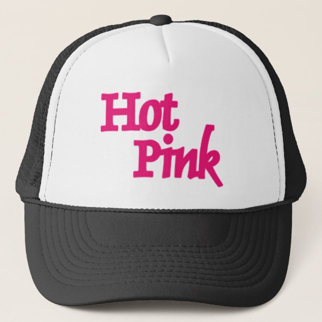 Hot Pink word black trucker hat (Front)