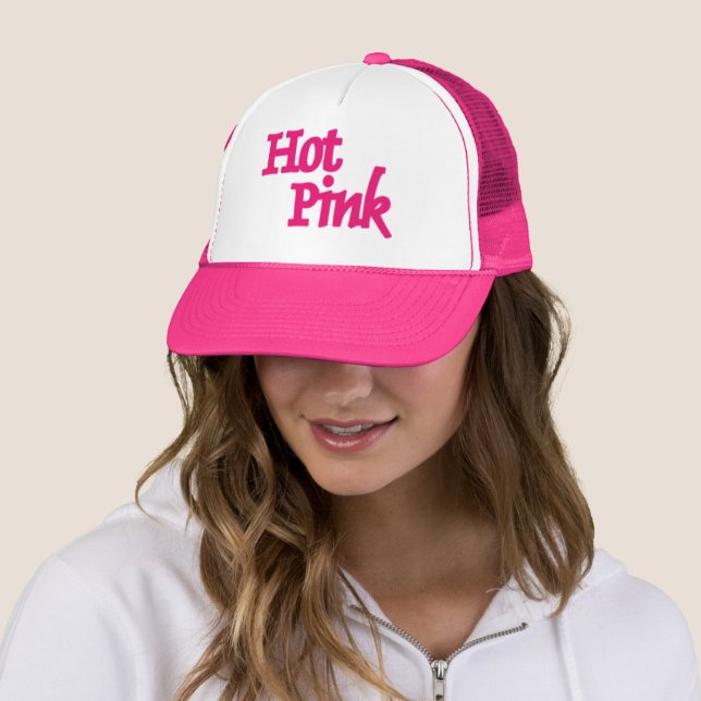 Hot Pink word pink trucker hat (In Situ)
