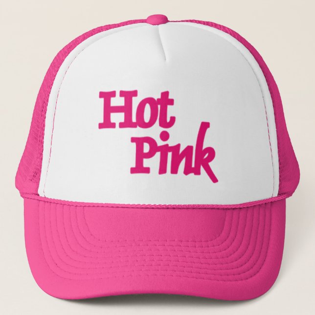 Hot Pink word pink trucker hat (Front)