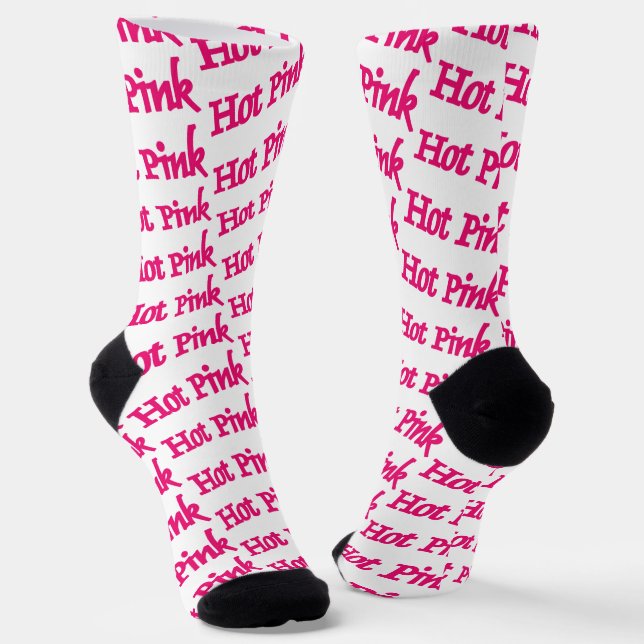 Hot Pink word white premium socks (Angled)