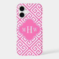 Hot Pink Wt Med Greek Key Diag T HotPn 3I Monogram