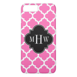 Hot Pink Wt Moroccan #5 Black 3 Initial Monogram iPhone 8 Plus/7 Plus Case