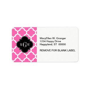 Hot Pink Wt Moroccan #5 Black 3 Initial Monogram Label