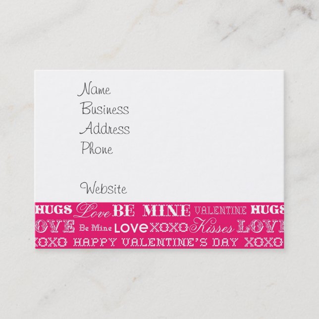 Hot Pink XOXO Love Be Mine Happy Valentine's Day Business Card (Front)