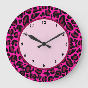 Hot Pink y2k Leopard Print Large Clock